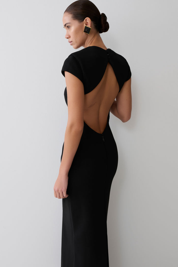Briella V Neck Suiting Maxi Dress - Black