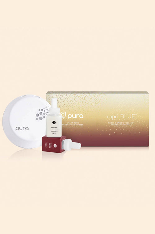 CAPRI BLUE - CB + Pura Smart Home Diffuser Kit, Tinsel & Spice & Volcano