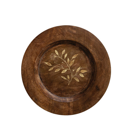 Decorative Carved Hand-Painted Wood Tray with Botanical Design