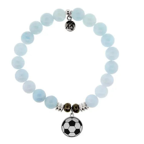 Champions Collection- Blue Aquamarine Stone Bracelet with Soccer Sterling Silver Charm Tiffany Jazelle
