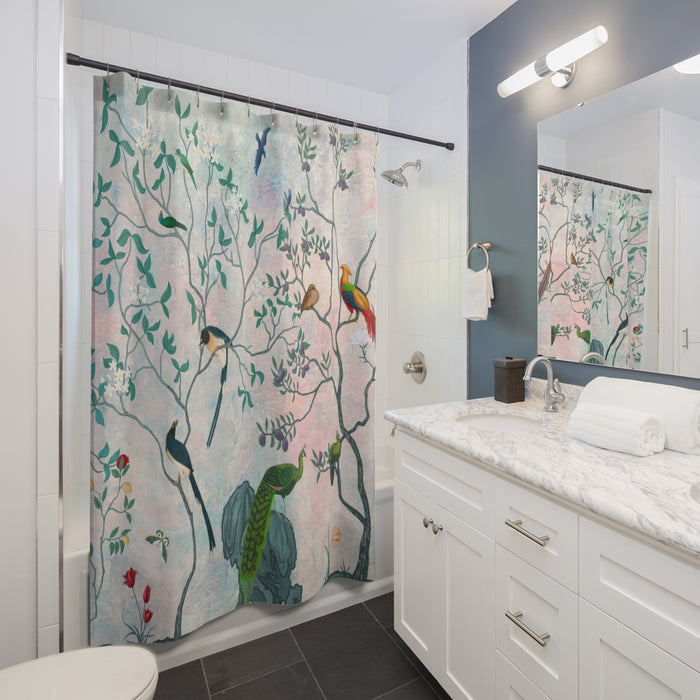 Chinoiserie Aqua Blush Oriental Shower Curtain