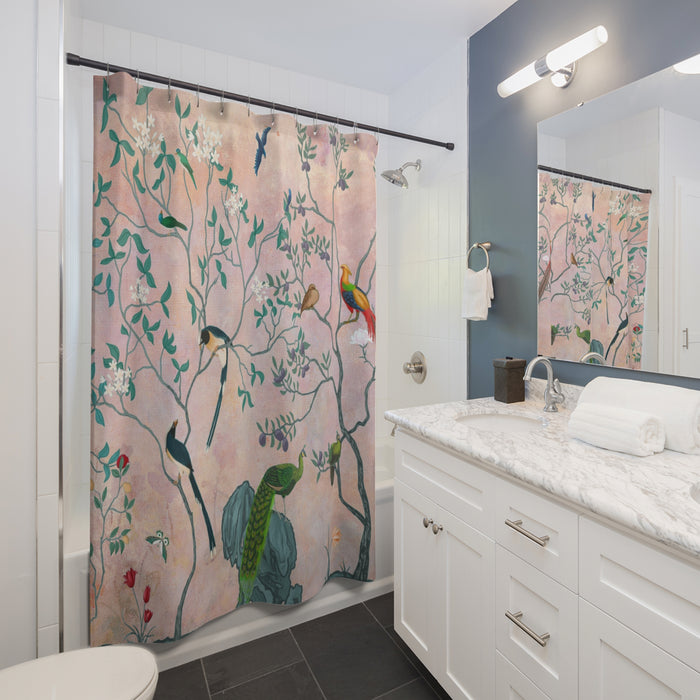 Chinoiserie Blush Pink Oriental Shower Curtain