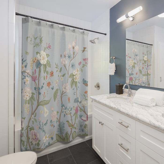 Chinoiserie Fresco Floral Light Blue Shower Curtain