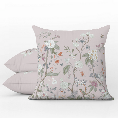 Chinoiserie Fresco Outdoor Pillows Light Blush Pink Floral