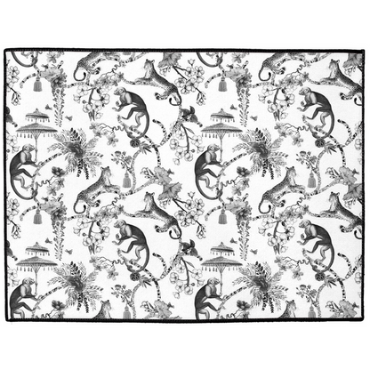 Chinoiserie Indoor/Outdoor Floor Mat Black Toile de Jouy Monkey