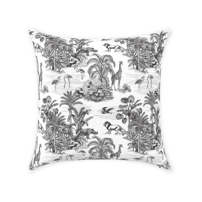 Chinoiserie Jungle Cotton Pillows Toile de Jouy Black White