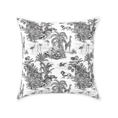 Chinoiserie Jungle Cotton Pillows Toile de Jouy Black White