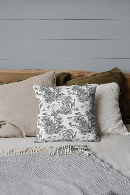 Chinoiserie Jungle Cotton Pillows Toile de Jouy Black White