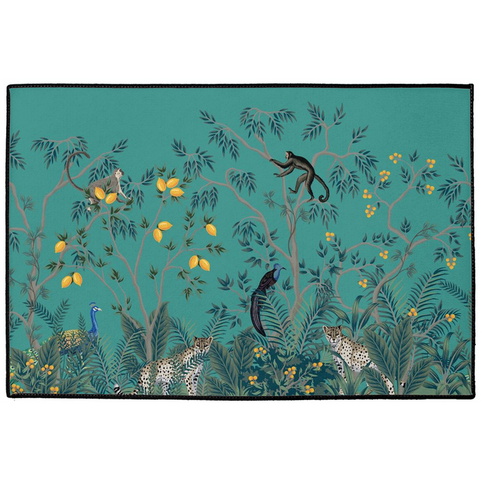 Chinoiserie Jungle Indoor/Outdoor Floor Mat Teal Green