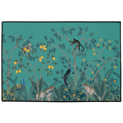 Chinoiserie Jungle Indoor/Outdoor Floor Mat Teal Green