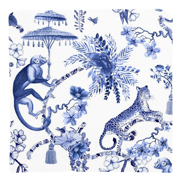 Chinoiserie Jungle Monkeys Cotton Pillows Blue