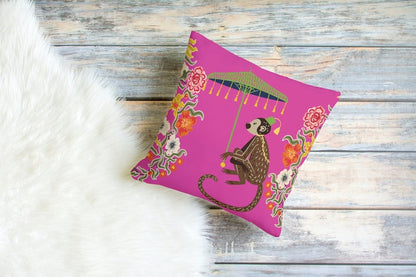 Chinoiserie Monkey Cotton Pillows Kuta Hot Pink
