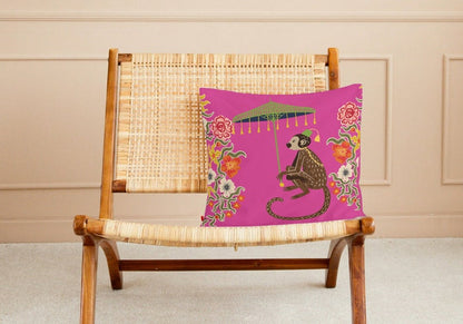 Chinoiserie Monkey Cotton Pillows Kuta Hot Pink