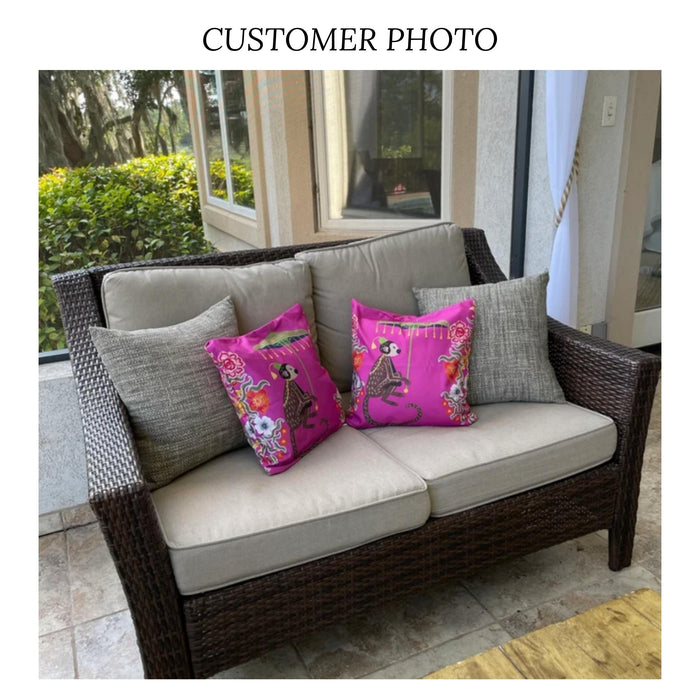 Chinoiserie Monkey Cotton Pillows Kuta Hot Pink