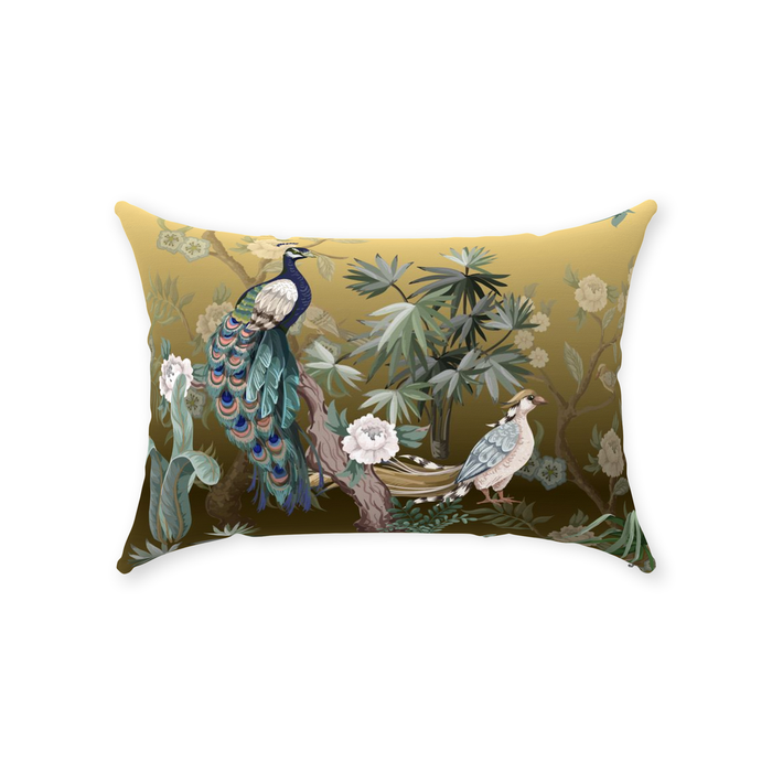 Chinoiserie Peacock Cotton Pillows Golden Garden