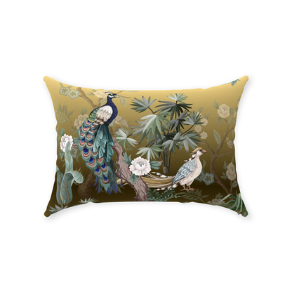Chinoiserie Peacock Cotton Pillows Golden Garden