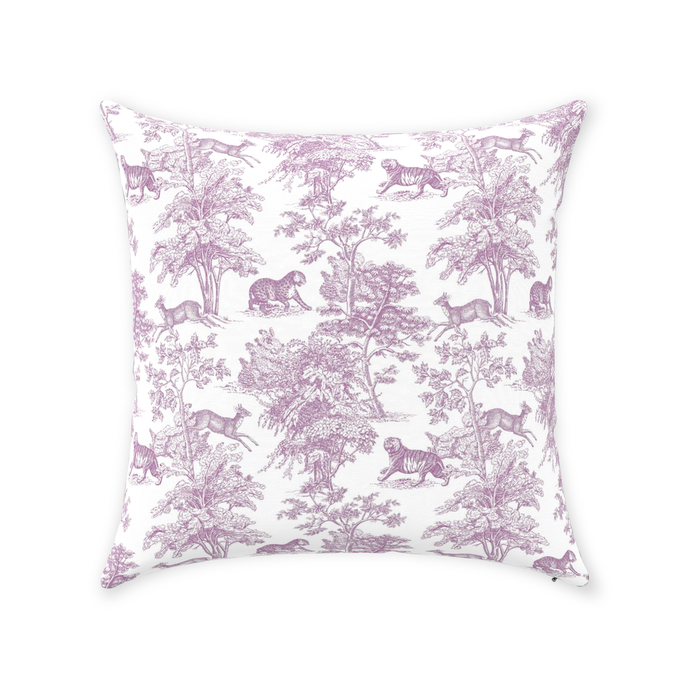 Chinoiserie Tiger Jungle Cotton Pillows Lilac Toile de Jouy