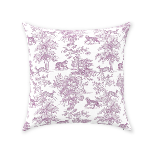 Chinoiserie Tiger Jungle Cotton Pillows Lilac Toile de Jouy