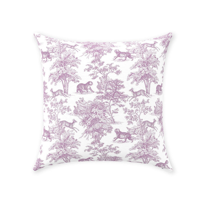 Chinoiserie Tiger Jungle Cotton Pillows Lilac Toile de Jouy