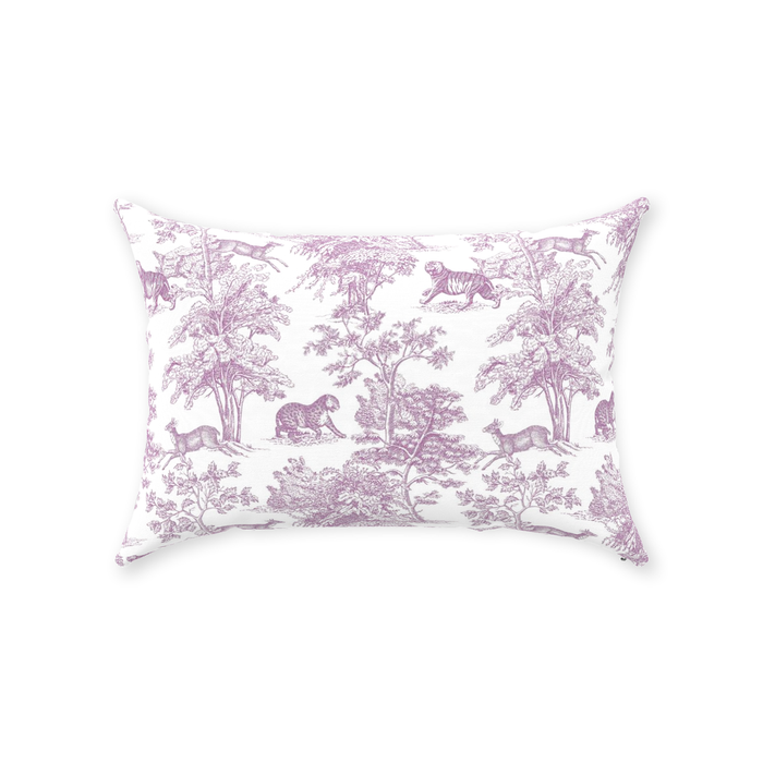 Chinoiserie Tiger Jungle Cotton Pillows Lilac Toile de Jouy