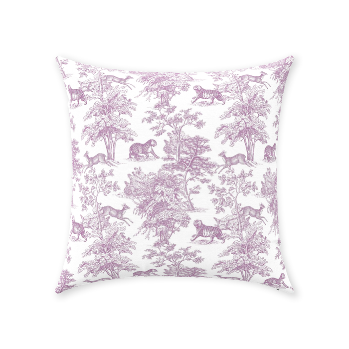 Chinoiserie Tiger Jungle Cotton Pillows Lilac Toile de Jouy