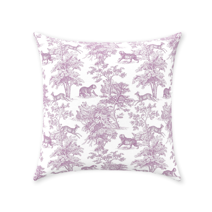 Chinoiserie Tiger Jungle Cotton Pillows Lilac Toile de Jouy