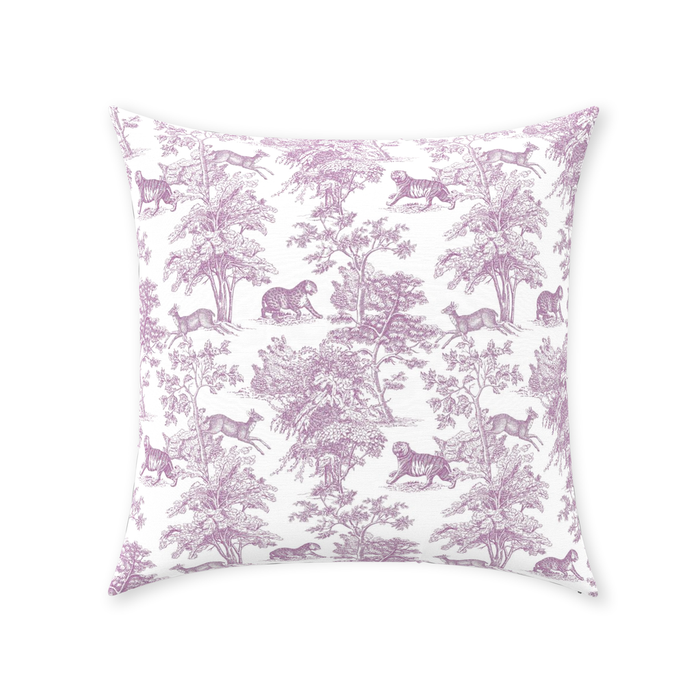 Chinoiserie Tiger Jungle Cotton Pillows Lilac Toile de Jouy