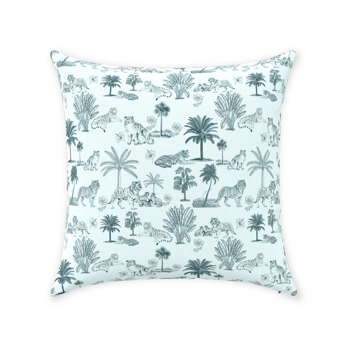 Chinoiserie Toile de Jouy Cotton Pillows Light Mint Aqua