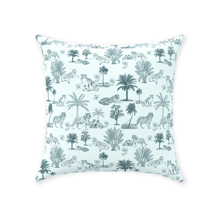 Chinoiserie Toile de Jouy Cotton Pillows Light Mint Aqua