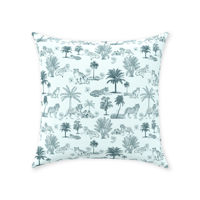 Chinoiserie Toile de Jouy Cotton Pillows Light Mint Aqua