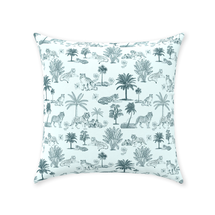 Chinoiserie Toile de Jouy Cotton Pillows Light Mint Aqua