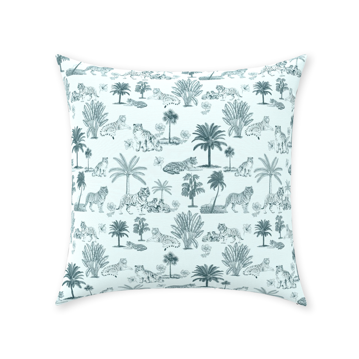 Chinoiserie Toile de Jouy Cotton Pillows Light Mint Aqua