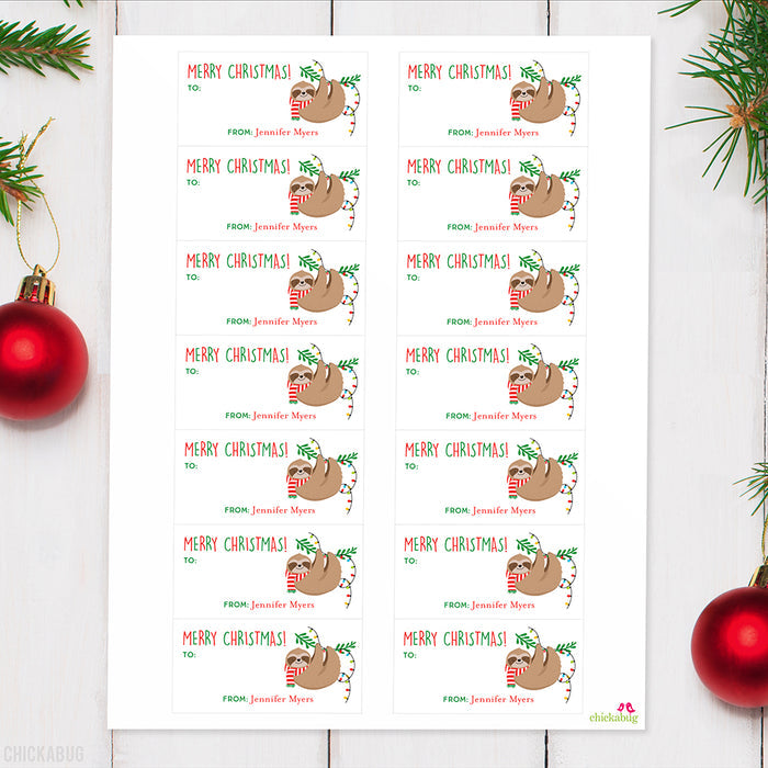 Christmas Sloth Gift Labels