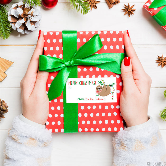 Christmas Sloth Gift Labels