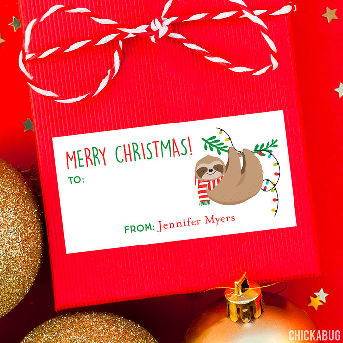 Christmas Sloth Gift Labels