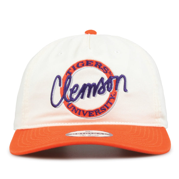 Clemson Original Circle snapback hat with embroidered school design, front view