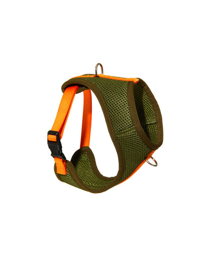 color block padded harness in green and orange