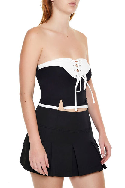 Colorblock Lace-Up Tube Crop Top