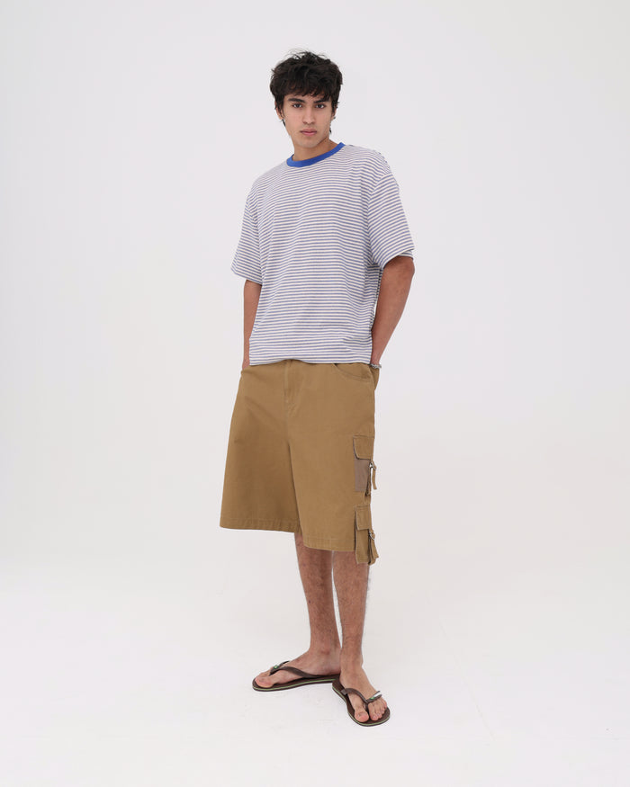 Crop Boxy Tee - Oat / Blue