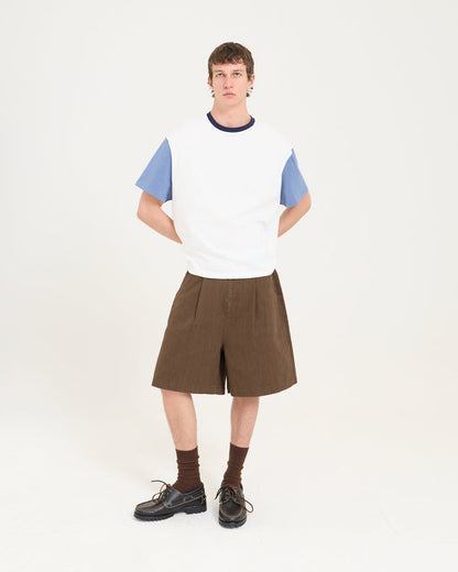 Crop Boxy Tee - Off White/Steel Blue