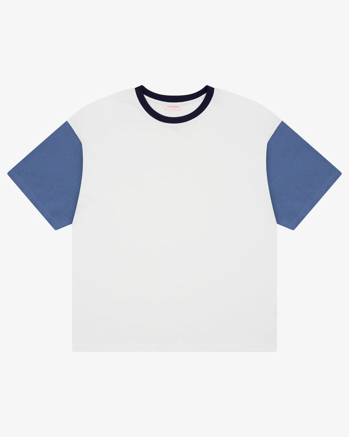 Crop Boxy Tee - Off White/Steel Blue