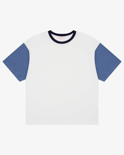Crop Boxy Tee - Off White/Steel Blue