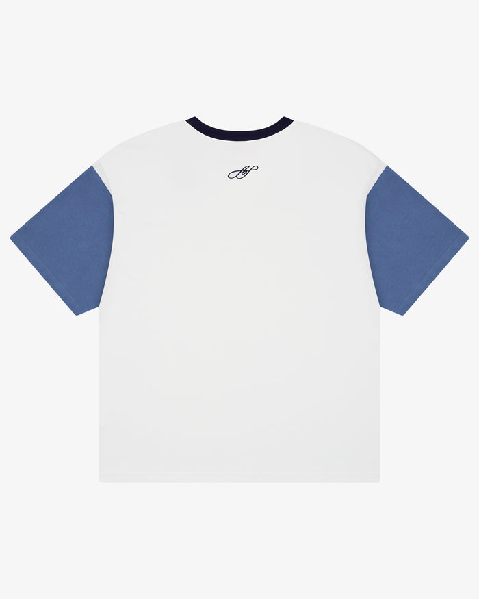 Crop Boxy Tee - Off White/Steel Blue
