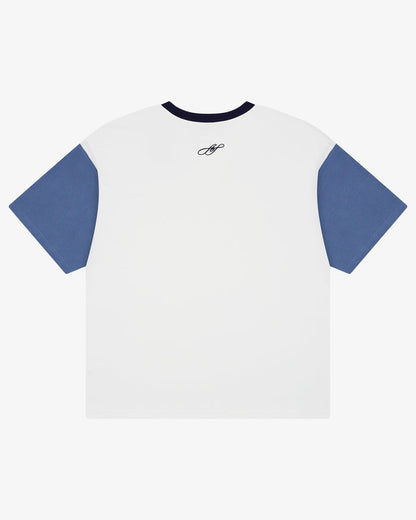 Crop Boxy Tee - Off White/Steel Blue