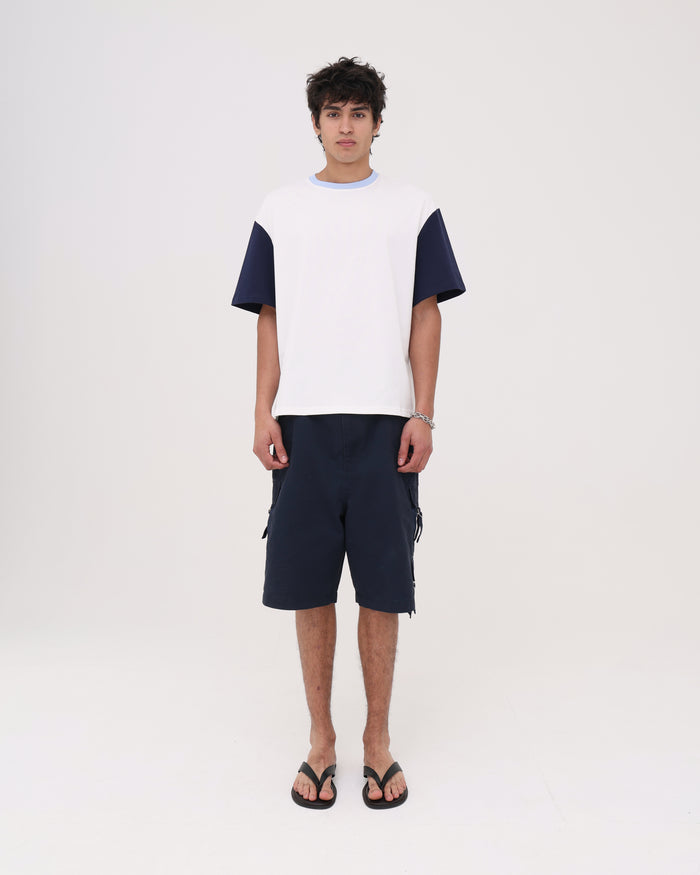 Crop Boxy Tee - White / Navy / Cornflower