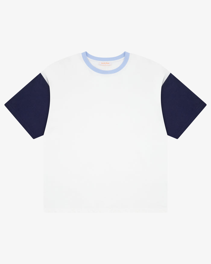 Crop Boxy Tee - White / Navy / Cornflower