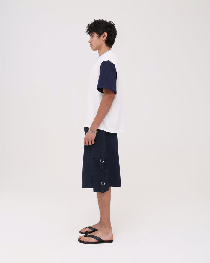 Crop Boxy Tee - White / Navy / Cornflower