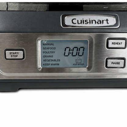 Close-up of Cuisinart STM-1000FR controls and 0:00 display, with visible surface marks; background changed to white.