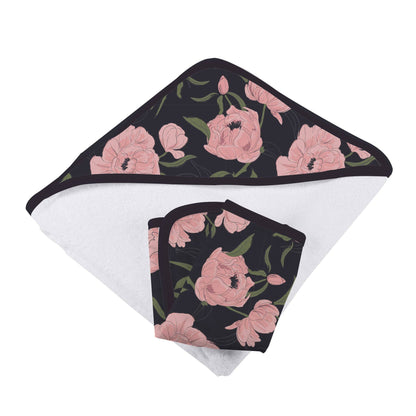 BABY - Peonies Hooded Towel and Washcloth Set