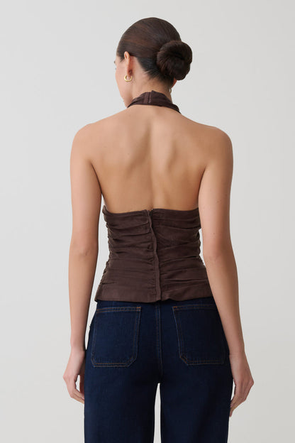 Daniela Ruched Halter Top - Dark Chocolate